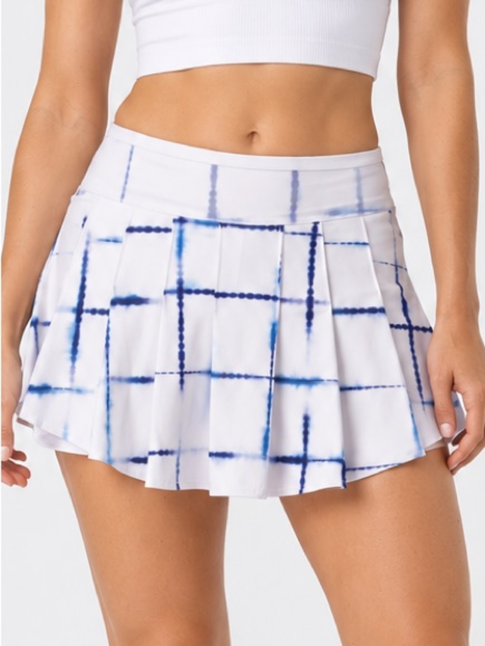 Lucky In Love 14” Shibori Plaid Mid Rise Tennis Skirt Skort Blue White Medium